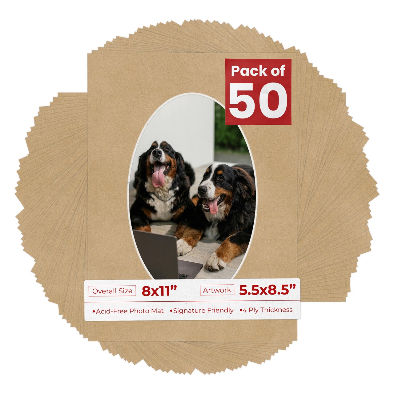 Beige Suede Mat Board for 8x11 Frames - Oval Opening for 5.5x8.5 Photos